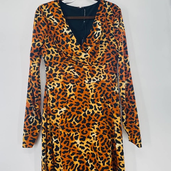 W118 by Walter Baker Orange Leopard Print Long Sleeve V-Neck Maxi Dress Sz M NWT - Picture 15 of 15